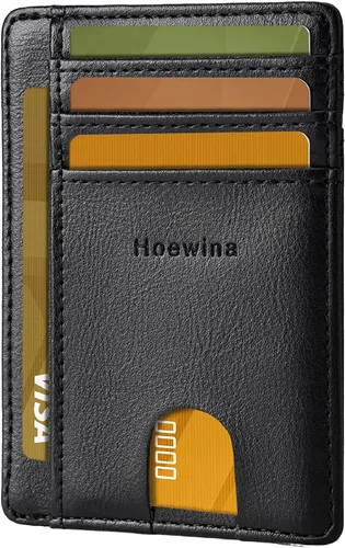 Miniatura 10 de Hoewina Cartera delgada para hombre, bolsillo frontal minimalista con bloqueo RFID, billetera de cuero delgada para tarjetas de viaje, regalos