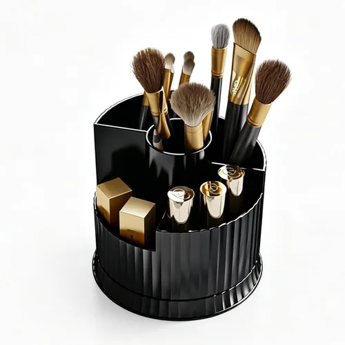 Miniatura 8 de Organizador giratorio de 360° para brochas de maquillaje, 5 ranuras para cosméticos, esmalte de uñas, suministro de arte, cuidado de la piel