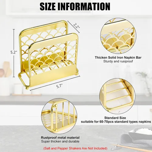 Miniatura 2 de Servilletero para mesa, servilleteros dorados para servilletas de papel y mesas de comedor de cocina y encimeras, elegante dispensador