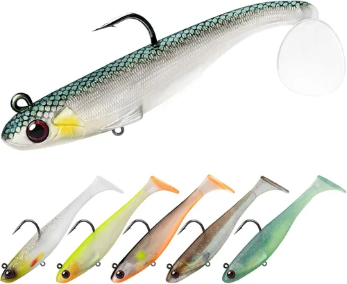 TRUSCEND Shadtale Easy Catch Soft Fishing Lures with BKK Hooks - Trembly Sinking and Vibrating Swim for More Bites, Pre-Rigged Swimbaits for Bass,