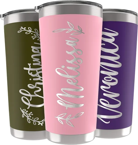Miniatura 35 de Vasos delgados personalizados con tapa, regalos para ella de 20 onzas, rosa intenso, 12 diseños, vaso grabado personalizado con nombre, tazas Rosa