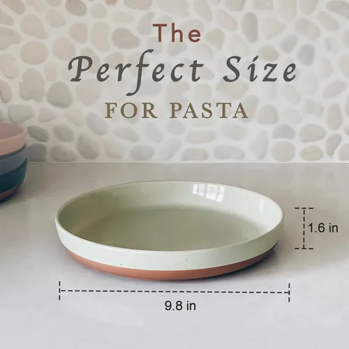 Miniatura 2 de MORA Juego de cuencos planos de cerámica para pasta de 4 a 35 onzas, platos aptos para microondas con borde alto, vajilla moderna de porcelana