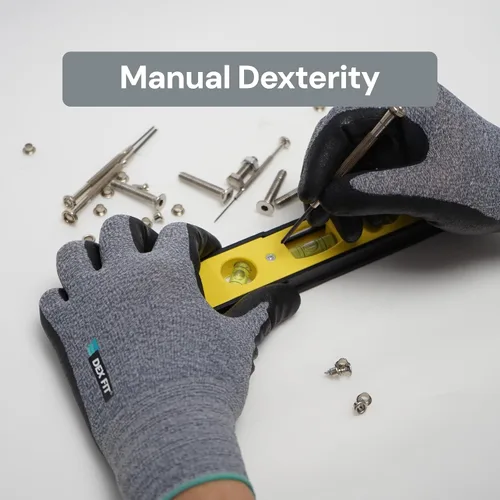 Miniatura 5 de DEX FIT Prime - Guantes de trabajo de nitrilo FN331; ajuste elástico cómodo 3D; revestimiento de nitrilo de espuma duradera; agarre potente; Gris