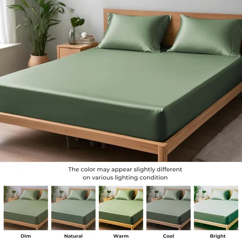 Miniatura 3 de LINENWALAS Tencel Lyocell Sábana bajera solo con ajuste seguro y cómodo en todo el contorno elástico de 16 pulgadas de profundidad, ropa de cama