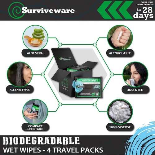 Miniatura 3 de Surviveware Toallitas biodegradables para hombres o mujeres – Toallitas húmedas para la ducha, cara, cuerpo y glúteos, al aire libre, viajes