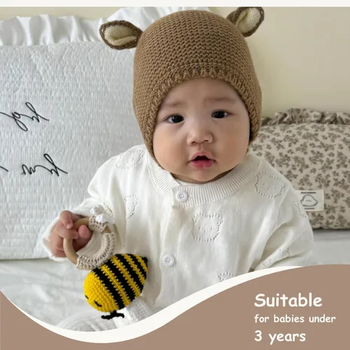 Miniatura 3 de DICHA Crochet Bee Baby Rattle - Juguete sensorial para bebés, ideal para baby shower, incluye anillo de dentición de haya Abeja
