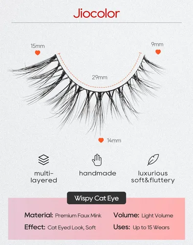 Miniatura 3 de Jiocolor Pestañas postizas de aspecto natural, con diseño de zorro, pestañas postizas de ojo de gato, pestañas postizas suaves de visón, paquete