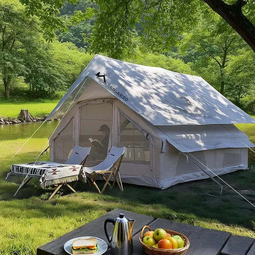 Miniatura 17 de SENLEETO Tiendas inflables para acampar, gran tienda de camping inflable con bomba manual, tiendas inflables fáciles de montar para 4-6 personas