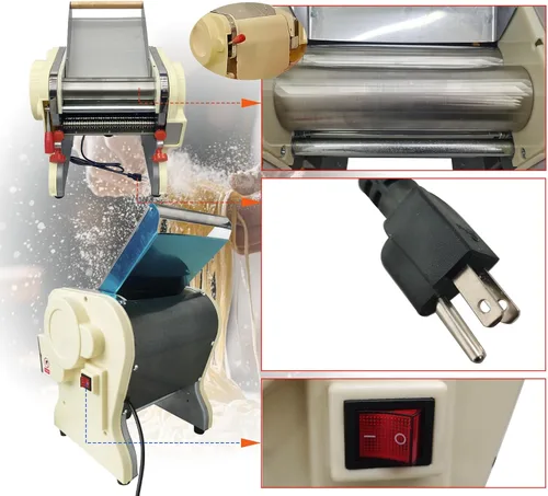 Miniatura 6 de Máquina eléctrica comercial para hacer pasta, máquina para hacer fideos, rodillo de prensa de masa de pasta, acero inoxidable, máquina automática