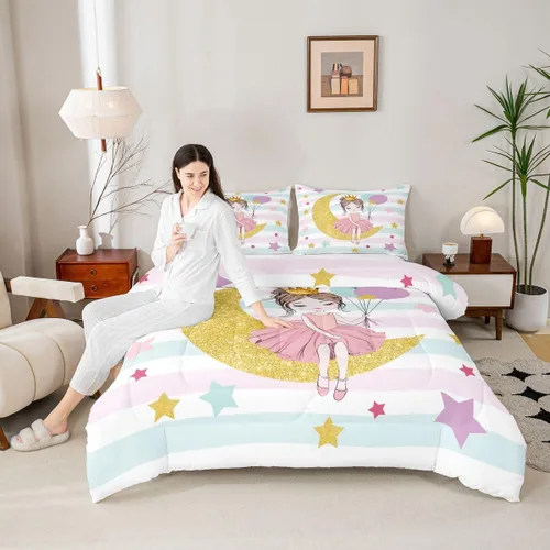 Miniatura 63 de Erosebridal Juego de ropa de cama de princesa de ballet, tamaño Queen, juego de edredón de 3 piezas para niñas bailarinas de ballet, lindo juego