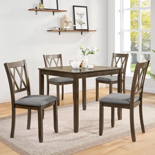 Miniatura 18 de LUMISOL Juego de mesa de comedor de 5 piezas con 4 sillas, juego de mesa de cocina de granja para lugares pequeños, cocina, comedor, negro y roble