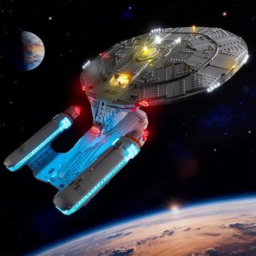 Miniatura 7 de Kyglaring Kit de luz LED compatible con bloques de construcción Lego U.S.S. Enterprise NCC-1701-D 10356, control remoto actualizado, solo luces