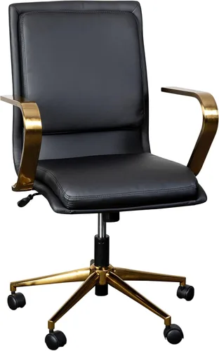 Miniatura 16 de Flash Furniture James Silla de oficina ejecutiva de diseño con respaldo medio, tapicería LeatherSoft negra, base y brazos negros, asiento giratorio