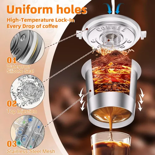 Miniatura 3 de Paquete de 3 cápsulas de café reutilizables K Cups para Keurig 1.0: tazas K recargables de acero inoxidable - Filtros de café reutilizables