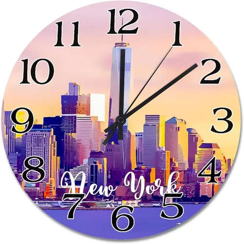 Miniatura 9 de Reloj de pared con paisaje urbano de Nueva York, Estados Unidos, reloj de pared grande de viaje, funciona con pilas, 9 pulgadas, silencioso