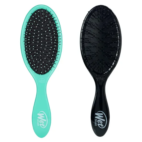 Wet Brush Paquete de cepillo desenredante original y desenredante de cabello grueso, aguamarina y negro