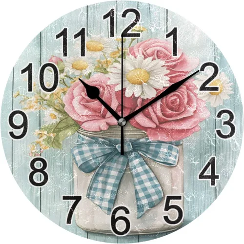 Miniatura 74 de Hummingbird - Reloj de pared de resorte redondo de 10 pulgadas, sin tictac, silencioso, funciona con pilas, reloj analógico atómico de cuarzo