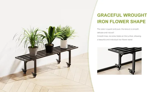 Miniatura 3 de Zhongma Soporte de metal para plantas de un nivel con ruedas, (35.43 pulgadas de largo x 8.66 pulgadas de ancho x 10.3 pulgadas de alto) soporte