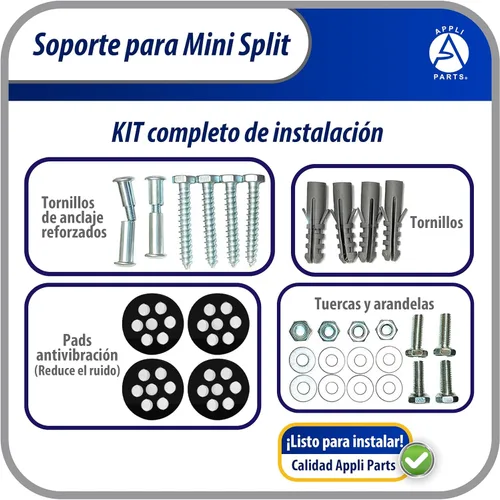 Miniatura 3 de Appli Parts Soporte para montaje en pared de Unidad Condensadora Externa de Mini Split hasta 100kg modelo APAB-2100 incluye kit de fijación, pernos