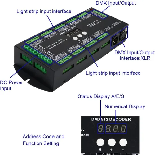 Miniatura 2 de AKEPO Decodificador de pantalla digital LED DMX RGBW de 36 canales, controlador DMX512 para luces LED RGBW DC9-24V 2A/CH con 14 efectos integrados
