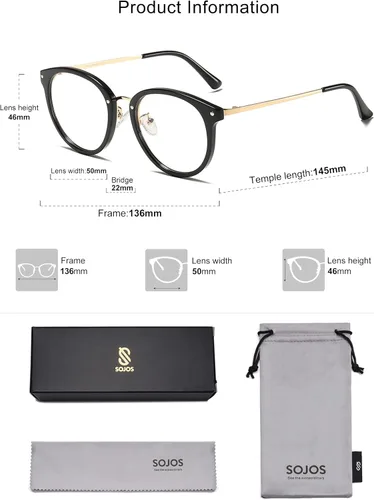 Miniatura 5 de SOJOS Lentes de lectura de luz azul redondos estilo retro TR90 para mujeres y hombres. Lentes para computadoras. Gafas de protección contra la luz