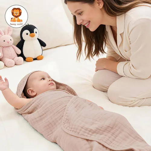 Miniatura 5 de Sunny zzzZZ Toallas de baño de muselina con capucha para bebé, paquete de 3 toallas 100% algodón suaves de baja saturación pastel, incluyendo blanco