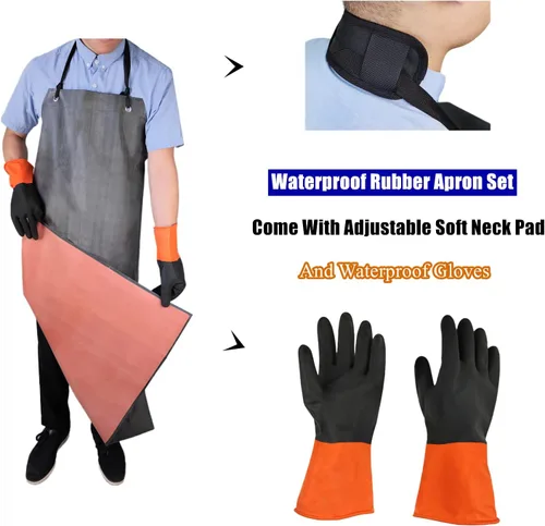 Miniatura 2 de TonLing Delantal de Goma Impermeable con Guantes de Goma Gruesos para Hombres y Mujeres, Delantales Químicos de Servicio Pesado con Almohadilla