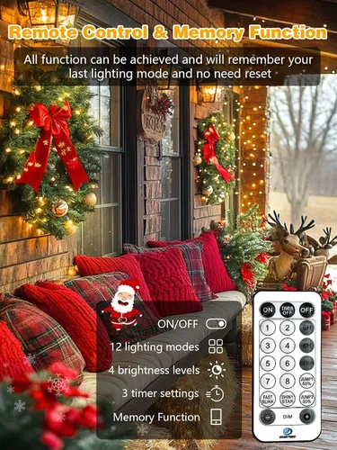 Miniatura 3 de Luces de Navidad controladas por voz con control remoto, cadena de 300 luces LED de 99 pies para interiores y exteriores con 12 modos, 3
