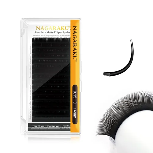 Miniatura 96 de NAGARAKU Extensiones de pestañas elipse con puntas abiertas planas, pestañas individuales de 0.006 in, rizo C, bandeja de mezcla de 0.315-0.591 in