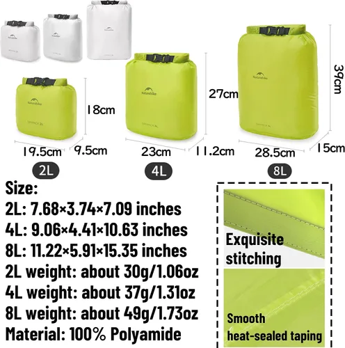 Miniatura 6 de windhike Naturehike - Bolsas secas ultraligeras con válvula de aire al vacío, bolsa impermeable enrollable para almacenamiento de compresión