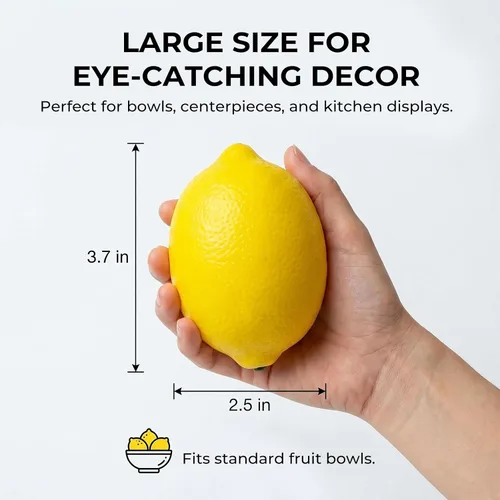 Miniatura 8 de BigOtters Limones artificiales grandes, 3.7 x 2.5 pulgadas, limones artificiales vívidos para cuencos de frutas falsos, decoración de cocina