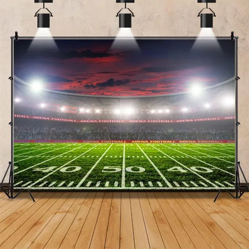 Miniatura 4 de Telón de fondo de campo de fútbol de 5 x 4 pies para fotografía, campo de fútbol americano, competición deportiva, auditorio, campo de fútbol