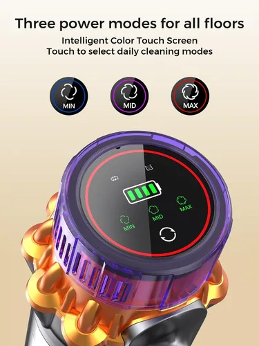Miniatura 4 de Aspiradora inalámbrica, 600 W/55 Kpa 70 minutos con cepillo antienredos y pantalla táctil, aspiradoras 6 en 1 para el hogar, suelos de madera dura