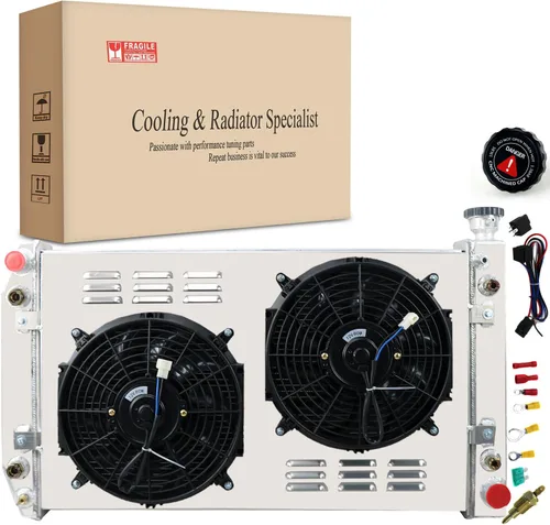 Miniatura 10 de Radiador de núcleo de 3 filas + 2 ventiladores de 12 pulgadas con cubierta y relé para Chevy GMC C/K Series 1988-1999 1500 2500 3500 Pickup Suburban