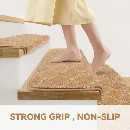 Miniatura 3 de Peldaños Bullnose Antideslizantes 9.5" x 30", 2 Piezas Peldaños de Alfombra para Escalones de Madera Interior con Protección de Bordes, Alfombras