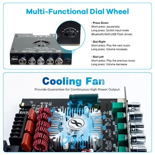Miniatura 4 de ZK-HT21 TDA7498E Placa Amplificador Bluetooth 160W×2+220W Subwoofer Receptor de Audio 2.1 Canales Amplificador de Potencia Módulo con Control
