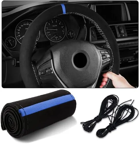 AUCELI Funda para volante de automóvil, 38 cm de cuero genuino duradero con costura envolvente para hombres y mujeres, protector de volante