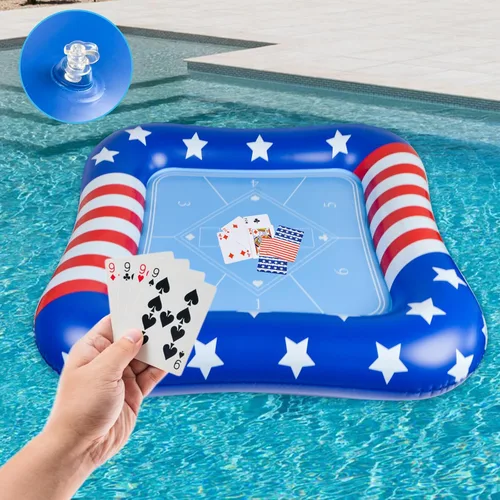 Miniatura 5 de succulentlovers Mesa de cartas inflable grande para piscina con naipes impermeables – 41 pulgadas impermeable para piscina, mesa de juegos flotantes
