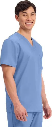 Miniatura 5 de Cherokee Camisa quirúrgica para hombre con cuello en V para meter dentro, un bolsillo en el pecho, ranura para bolígrafo, tela ultra suave