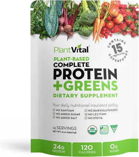 Miniatura 8 de Plantvital Proteína vegana orgánica sin sabor en polvo, 15 superalimentos, verduras y probióticos, proteína orgánica a base de plantas, todos