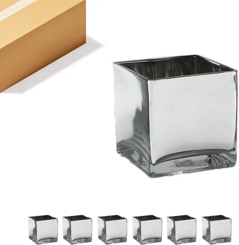 Miniatura 14 de WGV - Jarrón de cristal en forma de cubo a granel, portavelas, 3 x 3 x 3 pulgadas, contenedor transparente elegante con decoración floral