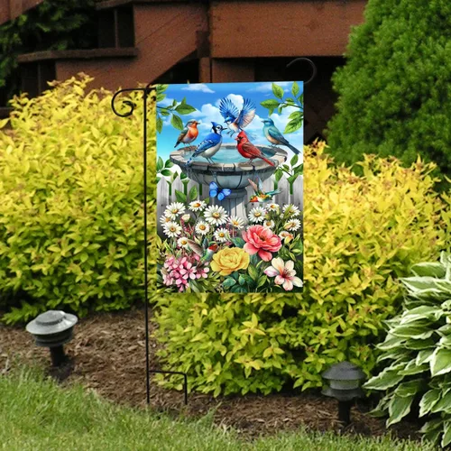 Miniatura 2 de Briarwood Lane Bandera de jardín de primavera de 12 x 18 pulgadas para baño de pájaros al aire libre para jardín de primavera, banderas