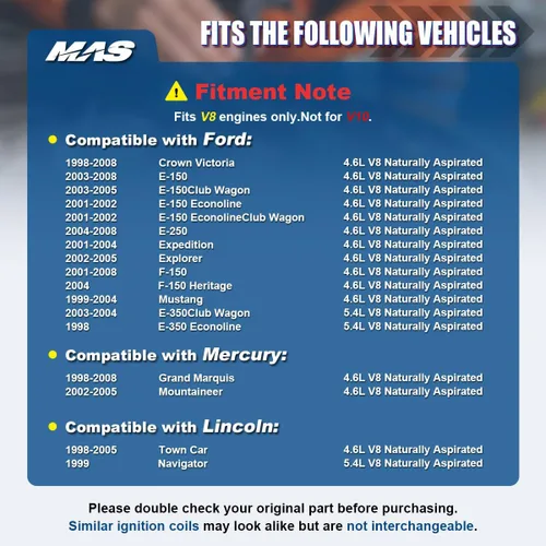 Miniatura 4 de MAS Juego de 8 bobinas de encendido DG508 y bujías Motorcraft SP493 compatibles con motores Ford Lincoln Mercury 4.6L DG457 DG472 DG491 F523