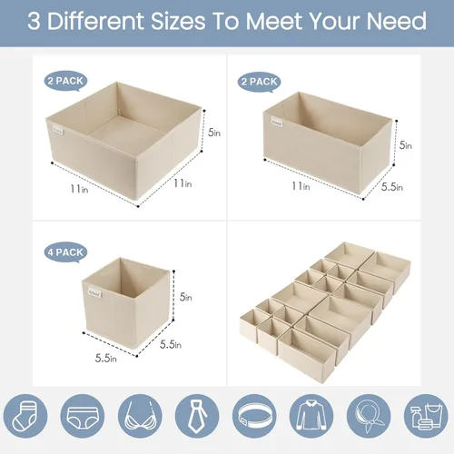 Miniatura 3 de Criusia Organizador de Cajones para Ropa, Juego de 16 Organizadores para Cajones de Ropa Interior, Organizadores Plegables para Armario y Beige
