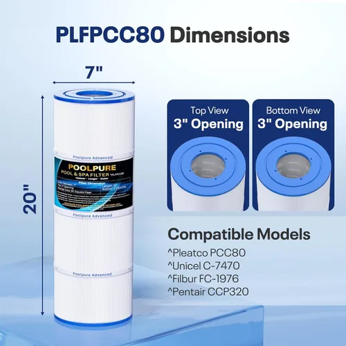 Miniatura 2 de POOLPURE Filtro de piscina PLFPCC80 reemplaza a Pentair CCP320, Pleatco PCC80-PAK4, Ultral-A5, Unicel C-7470, R173573, Filbur FC-1976, 178580