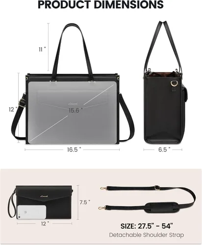 Miniatura 6 de LOVEVOOK Bolsa de mano para laptop para mujer, bolsa de trabajo profesional 2 en 1 de 15.6 pulgadas, maletín de negocios con bolso de mano, bolso