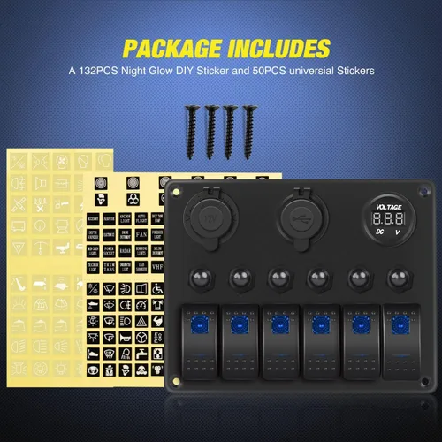 Miniatura 8 de Nilight Panel de interruptor basculante de 6 bandas, paneles de aluminio precableados impermeables con PD tipo C y encendedor de cigarrillos USB