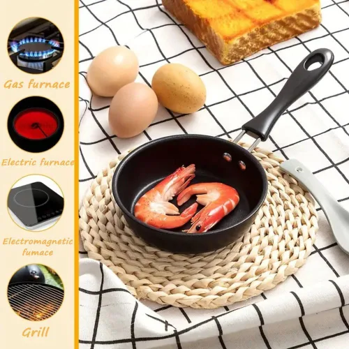 Miniatura 6 de Sartén con un huevo, mini sartén de inducción, sartén pequeña negra, olla antiadherente resistente al calor, sartén portátil para estufa