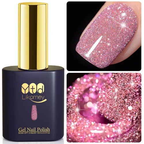Miniatura 21 de YTD Likomey - Esmalte de uñas de gel con purpurina reflectante, 0.5 fl oz (15 ml), color negro con destellos de diamante, tono azul oscuro