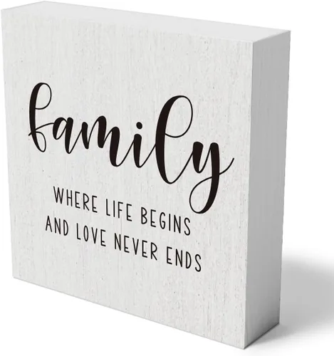 mmiishe Letrero decorativo de madera con texto en inglés «Family Where Life Begins and Love Never Ends» («Family Where Life Begins and Love Never